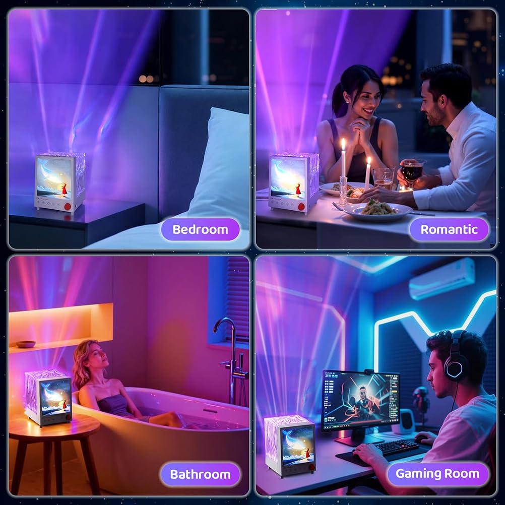 AoLa Proyector de cielo estrellado niños, proyector LED Aurora con 7 efectos de luz y 7 luces nocturnas de ruido blanco luz de fiesta Galaxy para niños con música Bluetooth lámpara de aurora boreal