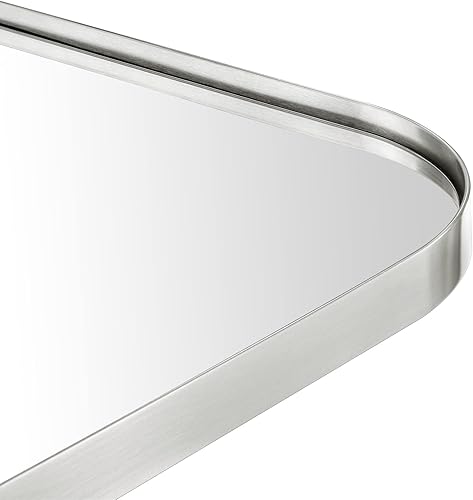 Miniatura 7 de Botiquín de baño empotrado de níquel cepillado con espejo de acero inoxidable con marco de metal rectangular con espejo de 16 x 28.3 pulgadas