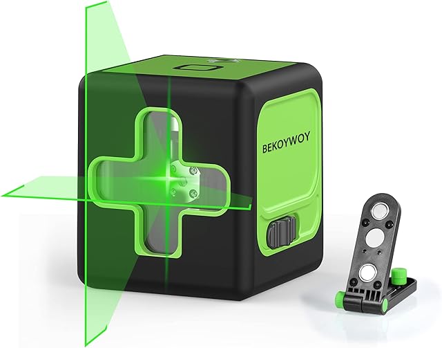 BEKOYWOY Green Beam Laser Level, Cross Line Laser with Magnetic Bracket & with Type-C Charger, 30m/100ft Self-Leveling Vertical and Horizontal Line with 4 Brightness Adjustment, Li-Battery Included