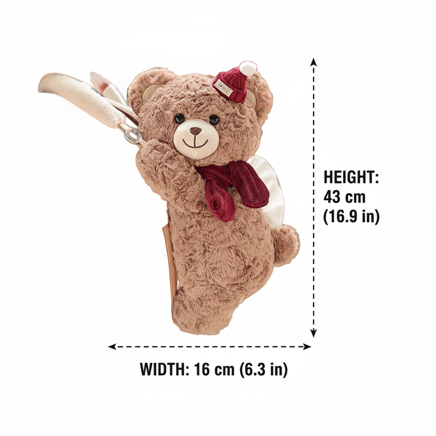 Simpatico portafazzoletti per auto con orsetto di peluche con cappello e sciarpa - Divertente dispenser per fazzoletti morbidi da appendere per la decorazione della casa dell'auto (caffè)