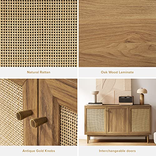 Mopio Haylee Sideboard, Buffet Table, Kitchen Buffet Cabinet With Storage, Credenza, Buffets & Sideboards, Natural Rattan Cabinet, Accent Cabinet, Entertainment Center With Storage (Natural Oak) #TOP4