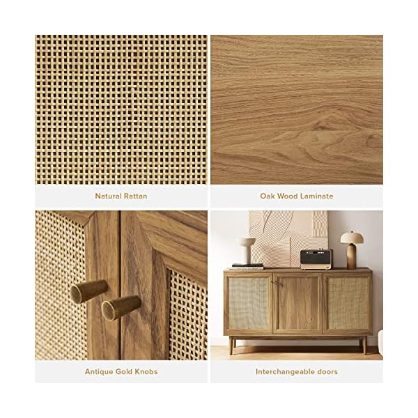 Mopio haylee sideboard modern farmhouse boho accent buffet storage cabinet natural rattan doors console table credenza media cabinet adjustable shelves for kitchen coffee bar living room oak  urban country home decor