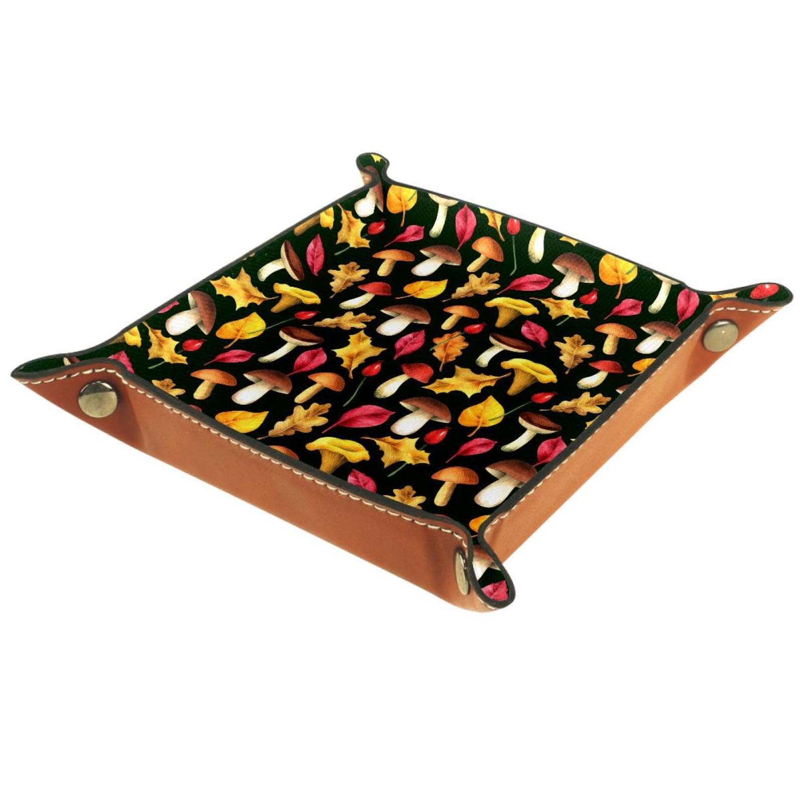 Multicolour Leather Square Jewelry Trays Mushroom Key Coin Candy Storage Box Folding Rolling Dice Games Tray