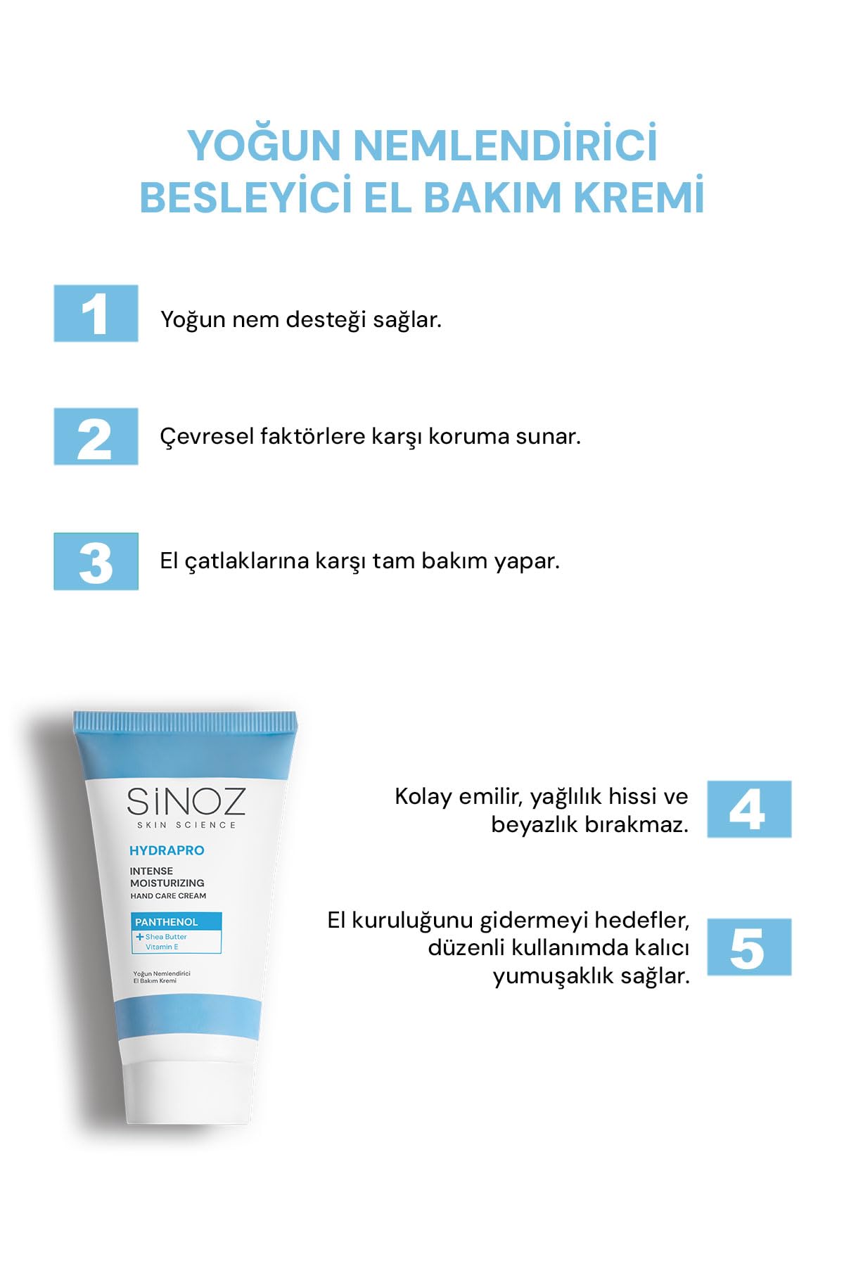 Sinoz Hydrapro Vitamin E Panthenol İçeren Yoğun Nemlendirici El Bakım Kremi 50 ml