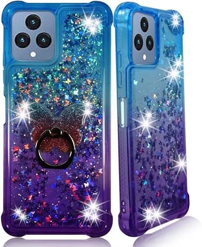 Zase Funda transparente para teléfono T-Mobile Metro REVVL 6X 5G REVVL 6 con purpurina líquida brillante linda mariposa flotante 3D a prueba de