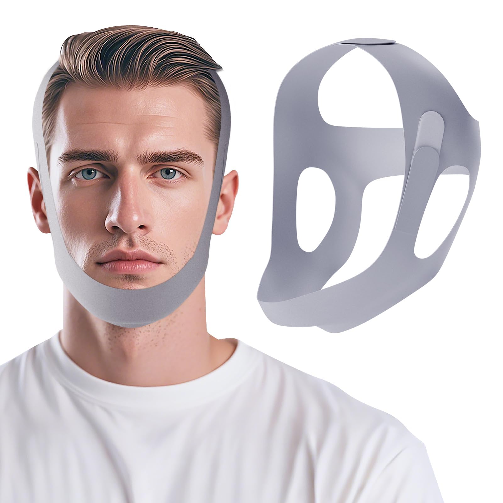 OHELEEP Anti Snore Chin Strap for CPAP Users, Snore Stopper Adjustable, Chin Strap for Sleeping Comfortable Stop Snoring Solution, Anti Snoring Devices Breathable and Reusable, Gray, M