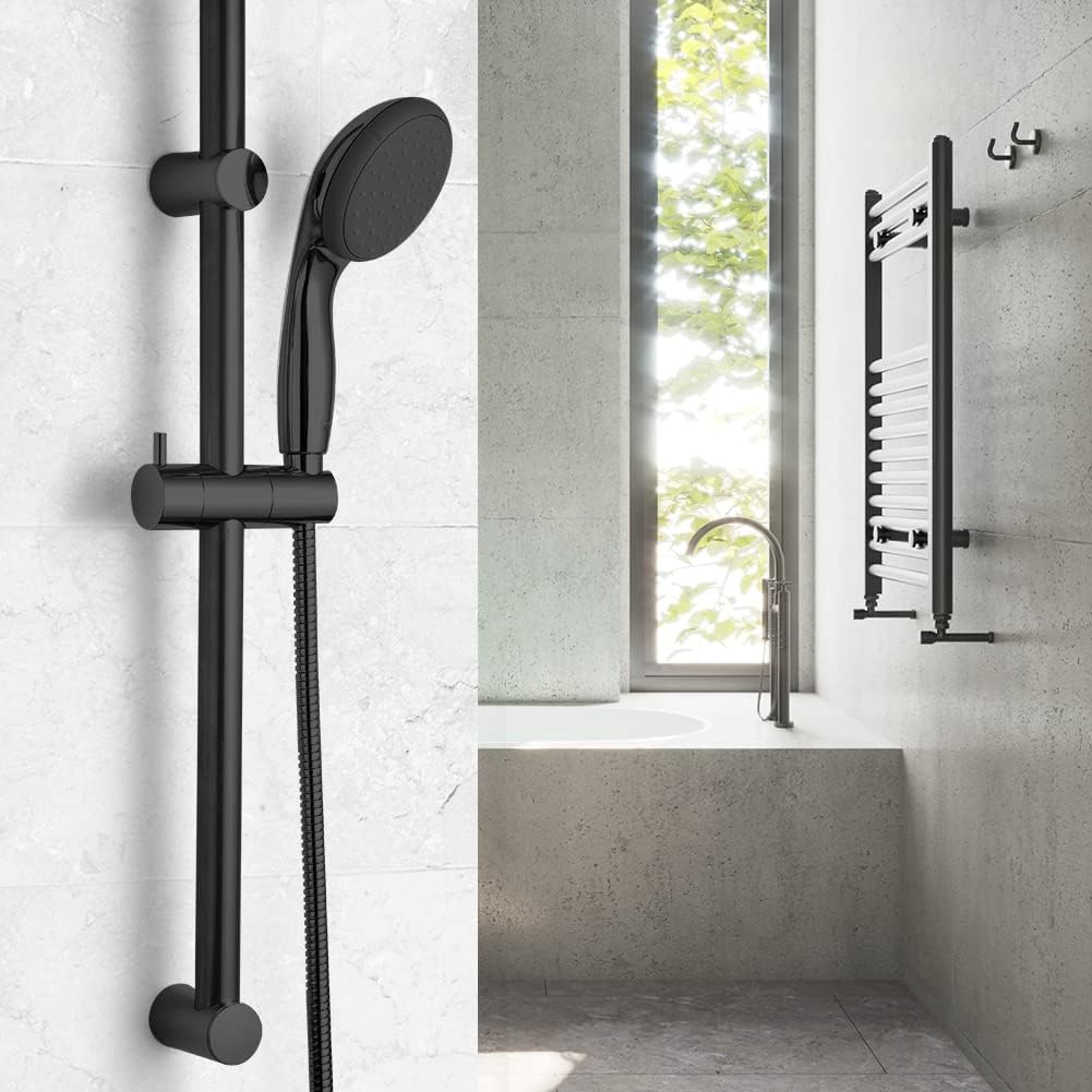 OFFO Shower Slide Bar 24 in Segmental Slide Bar Adjustable Installation Distance 18-24 in with 360° Adjustable Handheld Shower Head Holder for Bathroom, Screw Wall Mounted, Matte Black