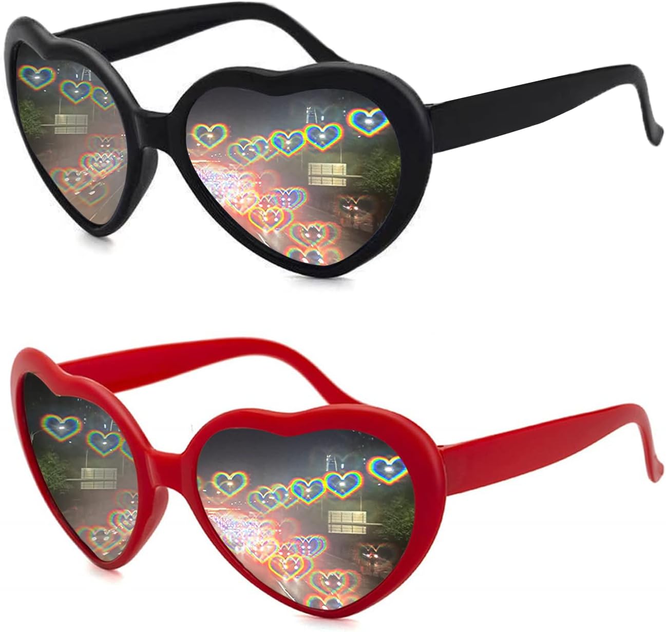 auhanth2 Pack Heart Shaped Diffraction Glasses for Women, Heart Effect Sunglasses are Perfect for Valentines Day Accessories, Rave Party, Wedding Party, Musical Evening, Fireworks Shows.