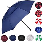 MRTLLOA Automatic Open Golf Umbrella, Extra-Large Oversized Double Canopy Vented Windproof Waterproof Stick Rain Golf Umbrellas for Men and Women (Navy Blue/68 in)