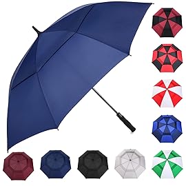 MRTLLOA Automatic Open Golf Umbrella, Extra-Large Oversized Double Canopy Vented Windproof Waterproof Stick Rain Golf Umbrellas for Men and Women (Navy Blue/68 in)