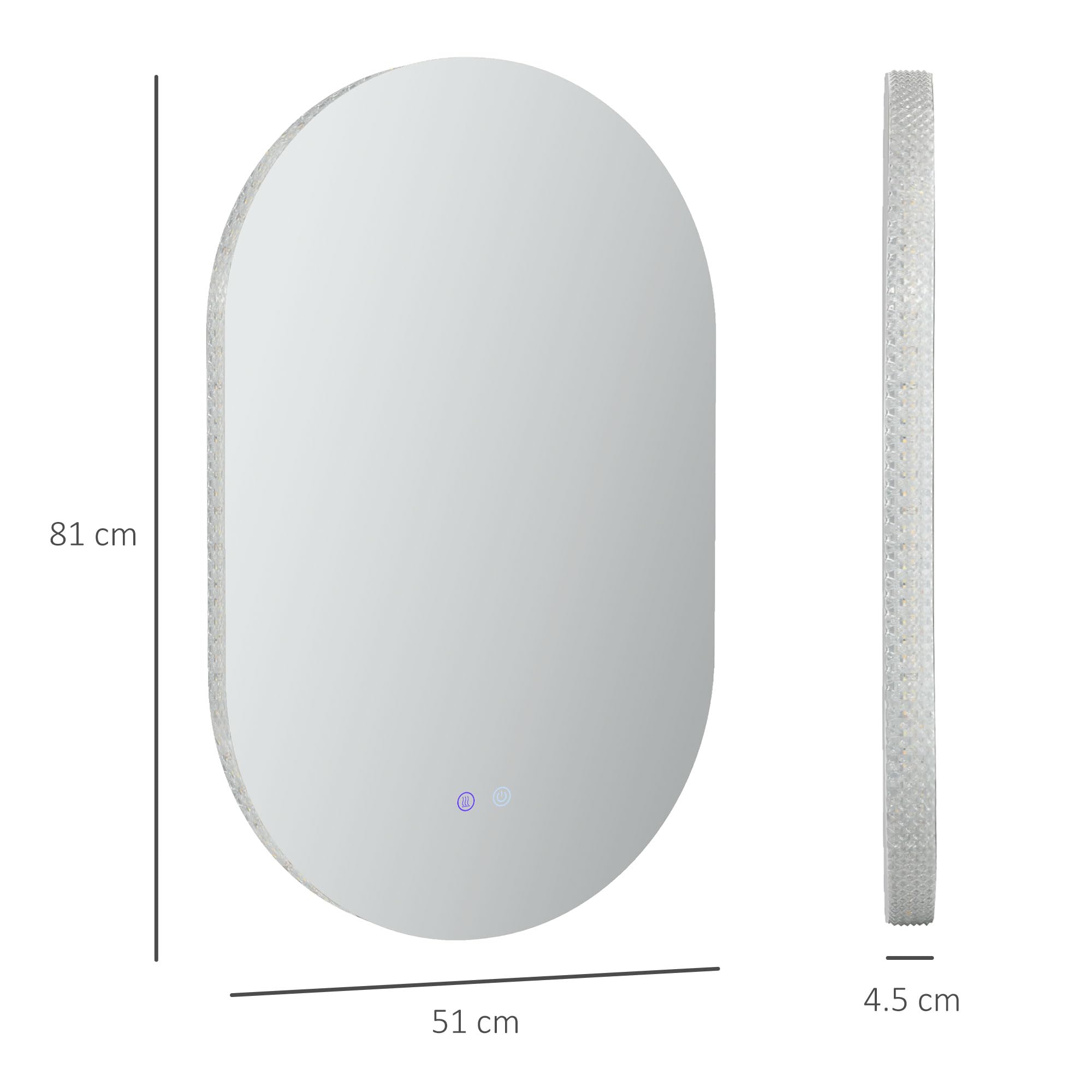 kleankin Specchio da Parete con Luce LED 81x51 cm, 3 Colori 3000-6500K, Luminosità Regolabile, Specchio Bagno Antiappannamento con Funzione Memoria, Interruttori Touch, IP44, Orizzontale/Verticale
