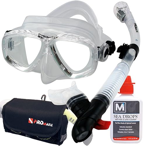 Miniatura 1 de Promate Máscara Snorkel Set SeaDrops Anti-niebla Buceo Buceo Bolsa de Malla Set - Transparente