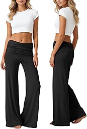 Fold Over Yoga Pants Women Wide Leg Pants Bell Bottoms Y2K Low Rise Bootcut Flare Leggings Foldover Lounge Trousers