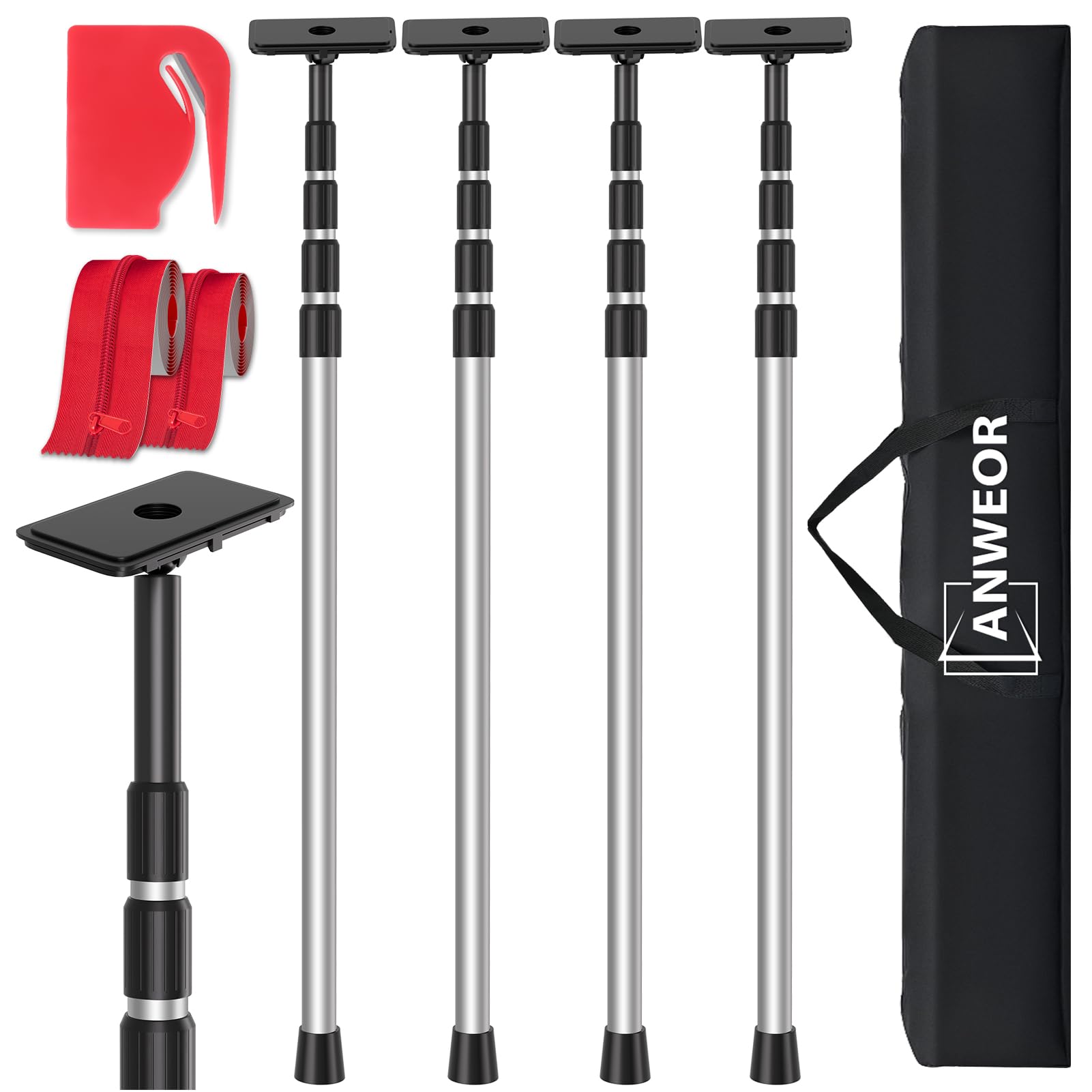 View 1 of 10FT Dust Barrier Poles Kit,Spring Retractable Zipper Wall Poles