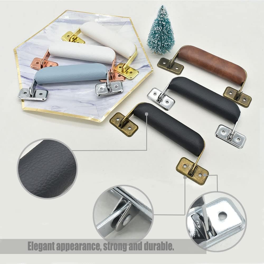 Luggage Handle Leather Vintage Style, Brown Bronze, 2pcs