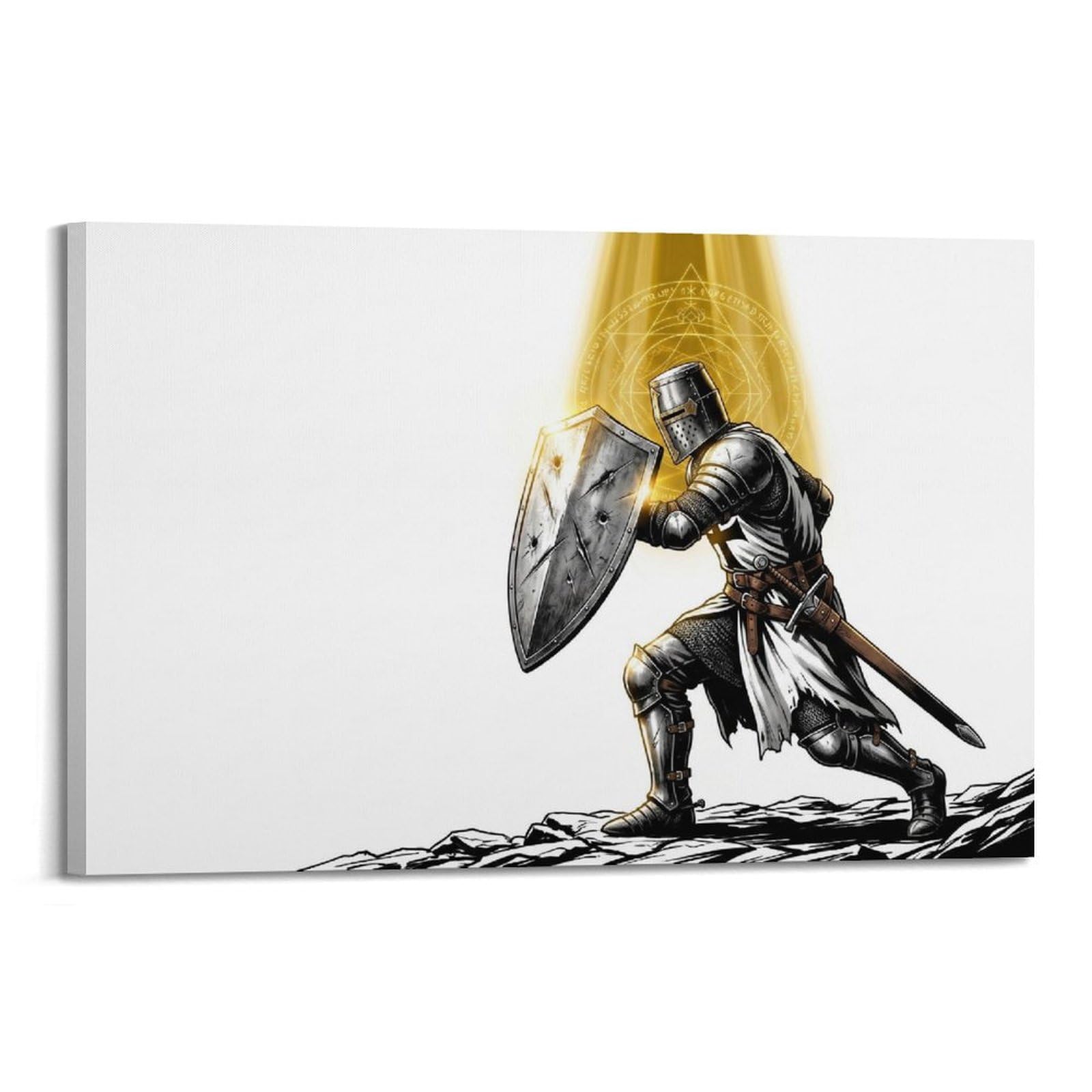 OKNGB Vintage Medieval Knight Poster Last Defense Shield Crusader Armor Decorative Painting Canvas Art Picture 08x12inch(20x30cm)