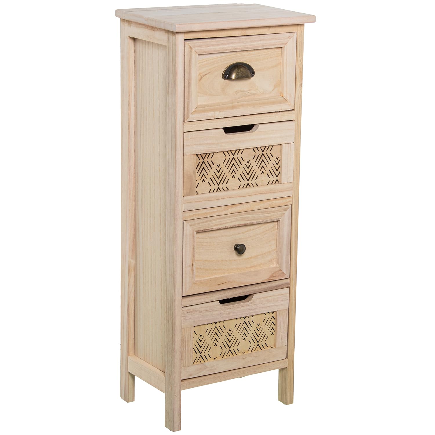 Chiffonnier en bois naturel 4 tiroirs DM Paulownia 34x24x87cm