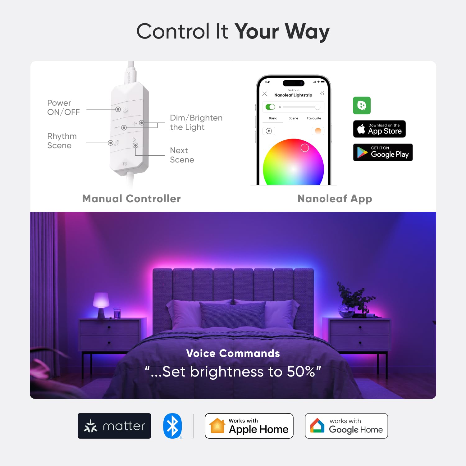 Nanoleaf Matowa taśma LED Wi-Fi, gradient 5 m, inteligentny ekran i synchronizacja muzyki, 300 diod RGBIC, Trimmable Strip, kontrola za pomocą aplikacji i głosu (Alexa Siri Apple Google Home), impreza