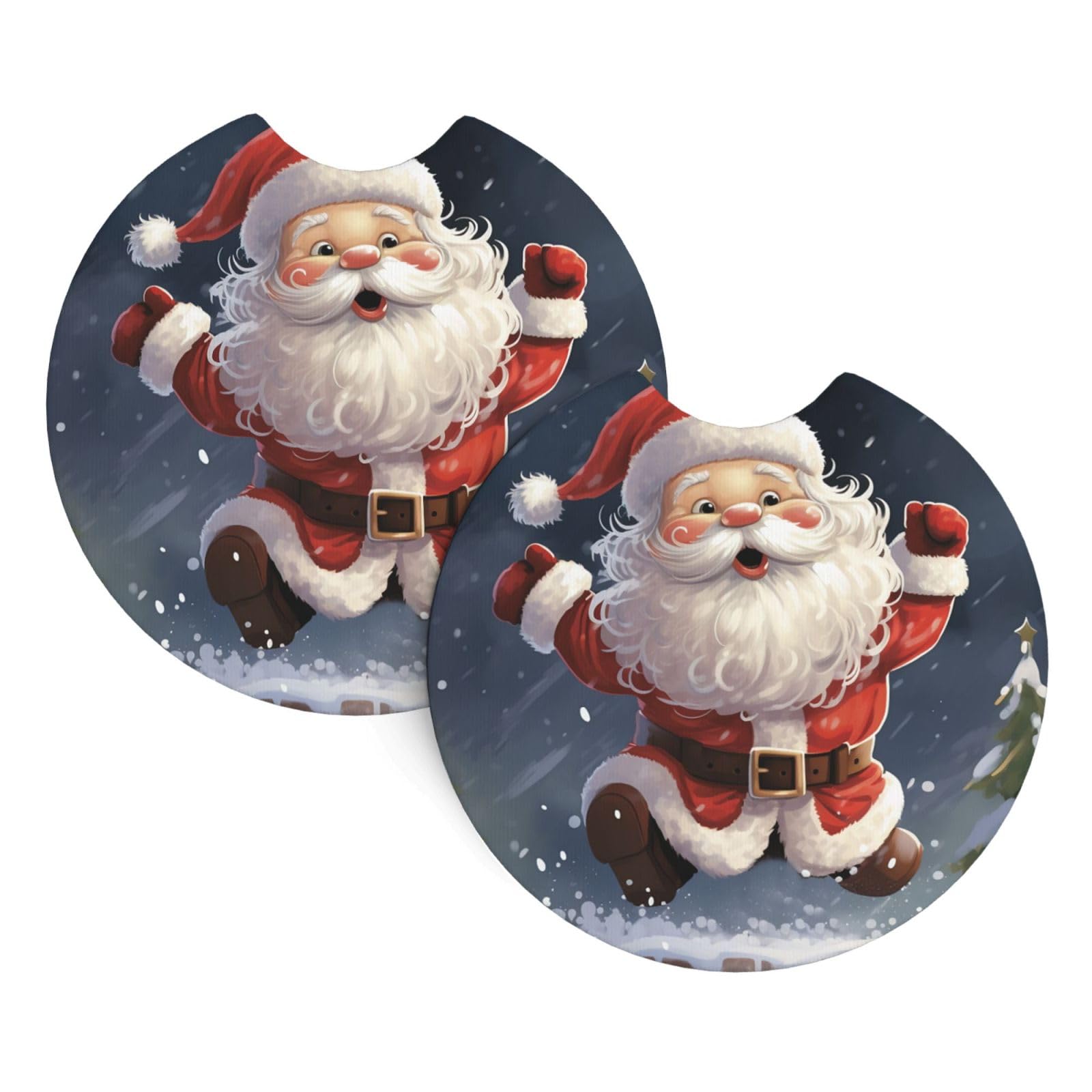 2 Pack Car Coaster for Cup Holders Merry Christmas Santa Car Cup Coaster 2.7" Neoprene Non-Slip Automotive Cup Mat Universal Auto Car Interior Accessories for Women Men Cup Pad