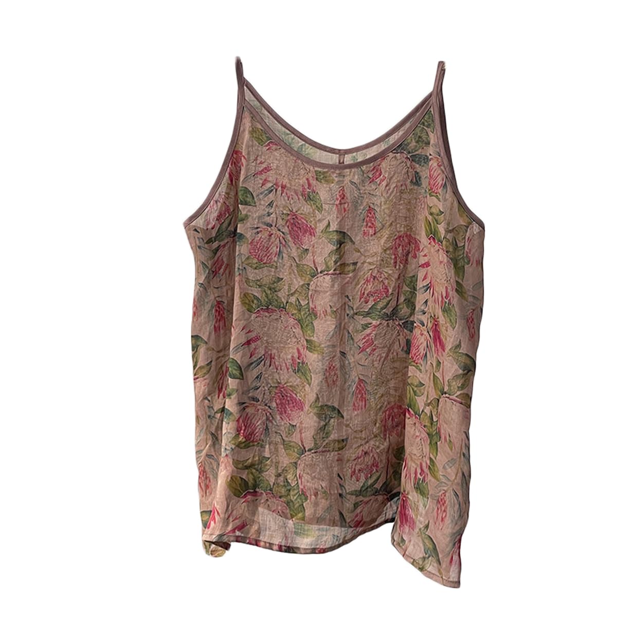 Damska koszulka Ramie Camisole Cami kwiatowy nadruk paski wsuwane topy koszulka bluzka tank shirt