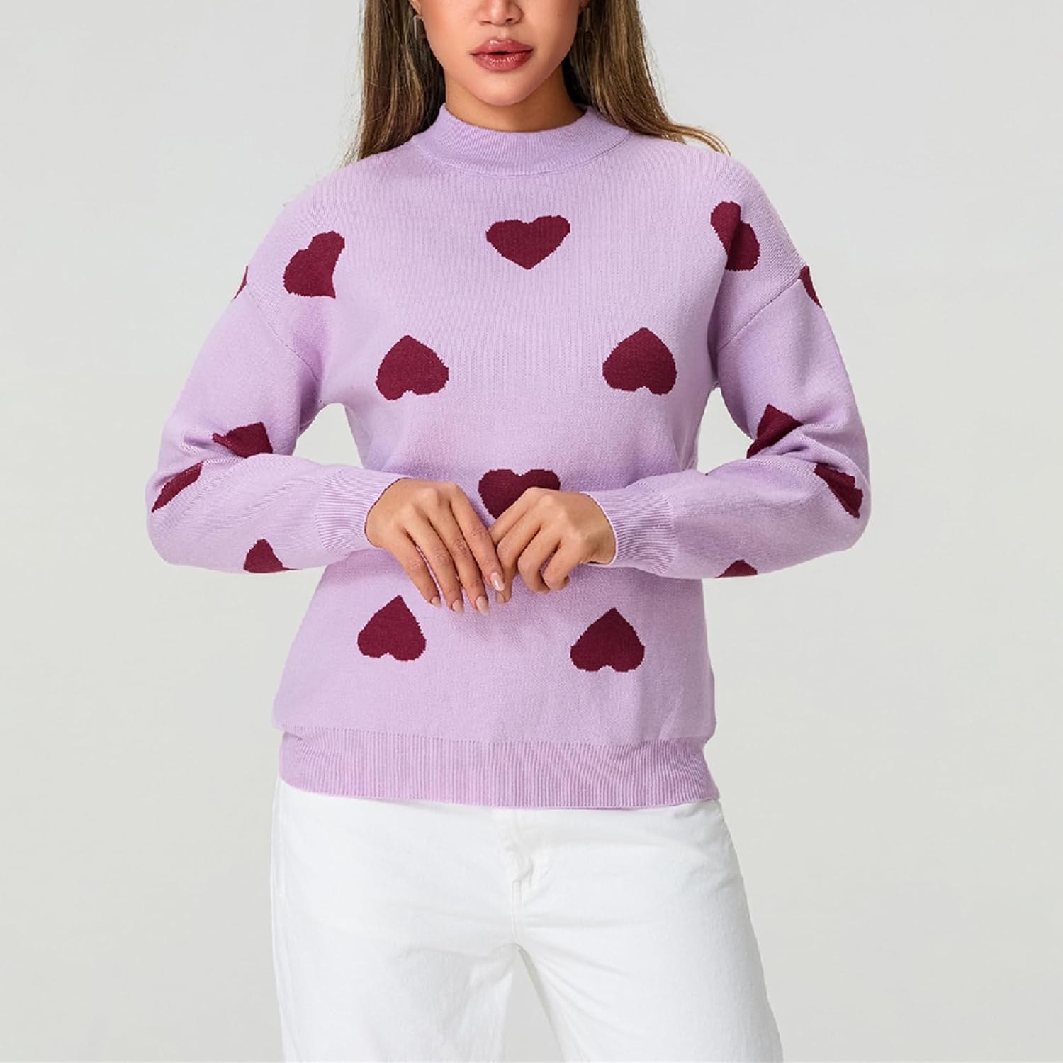 Heart Sweater for Women Valentines Cute Print Crewneck Long Sleeve Oversized Love Sweaters Knit Pullover Tops - Image 3