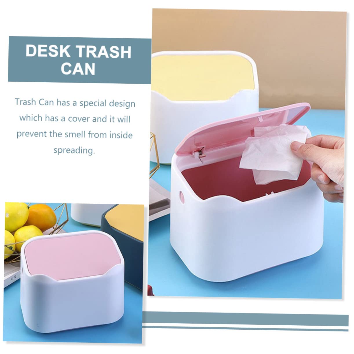 Mini Desktop Garbage Can Press-Down Type Trash Container Lid Plastic Waste Bucket for Home Office Kitchen