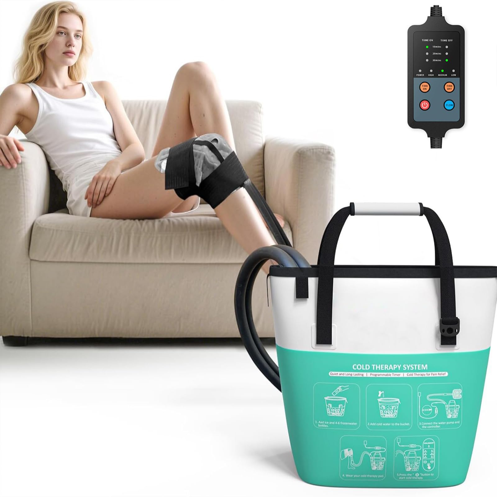 Máquina de Hielo para Rodilla Después de la Cirugía, Máquina Portátil de Terapia con Frío con Temporizador Programable, Lesiones Deportivas, Alivio del Dolor de Crioterapia Green