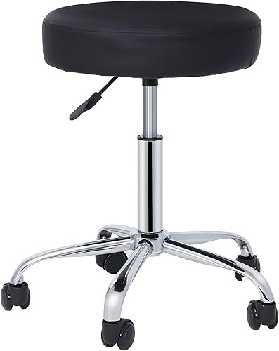 Taburete con ruedas de altura ajustable hidráulico giratorio taburetes redondos de cuero PU, banco de trabajo, taburete de escritorio, taburete de