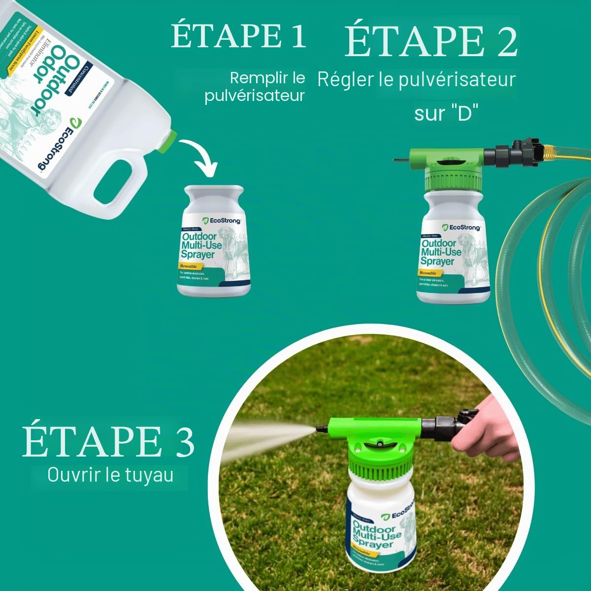 Eco Strong Éliminateur d'odeurs d'extérieur | Nettoyant enzymatique d'urine de chien – Désodorisant puissant aux parfums d'animaux domestiques, chats, animaux | Force professionnelle pour cour, gazon,