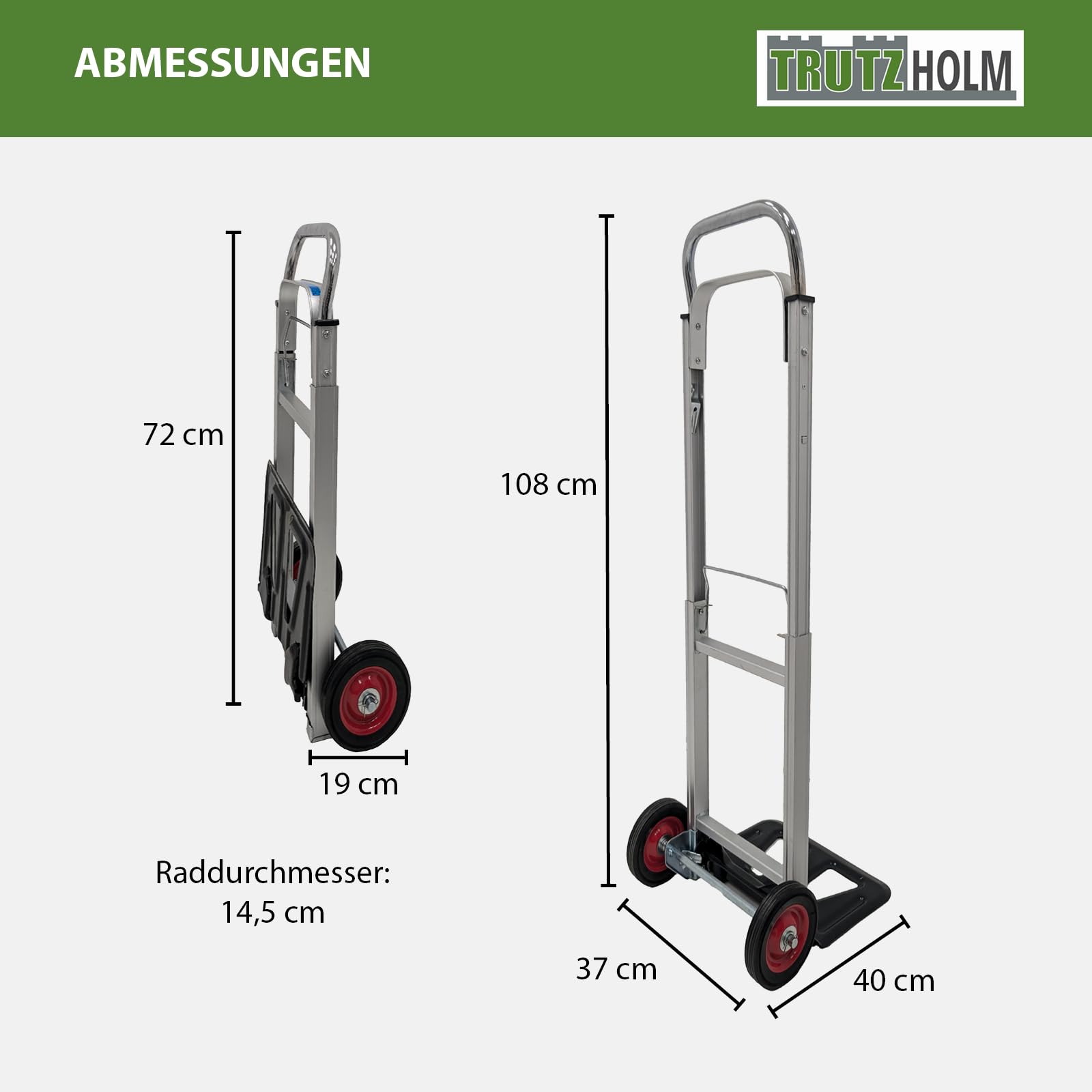 TRUTZHOLM Alu Sackkarre klappbar Transportkarre Stapelkarre Handkarre Karre (90 kg - Teleskop)