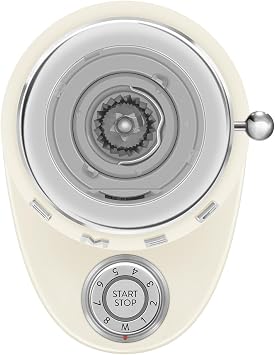 Smeg CGF03CRUK 50's Style Electric Coffee Grinder, Features a Conical Burr, 30 Bean Grinding Levels, Cream