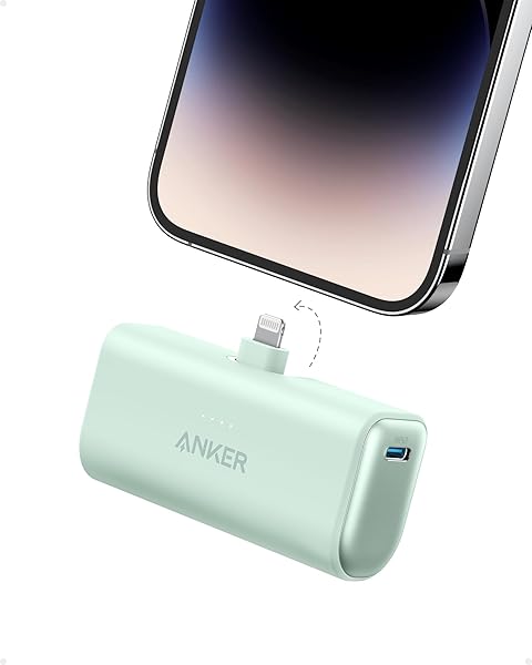 ANKER Nano Portable Charger for iPhone, with Built-in MFi Certified Lightning Connector, Power Bank 5,000mAh 12W, Compatible with iPhone 14/13/12 Series (Green)