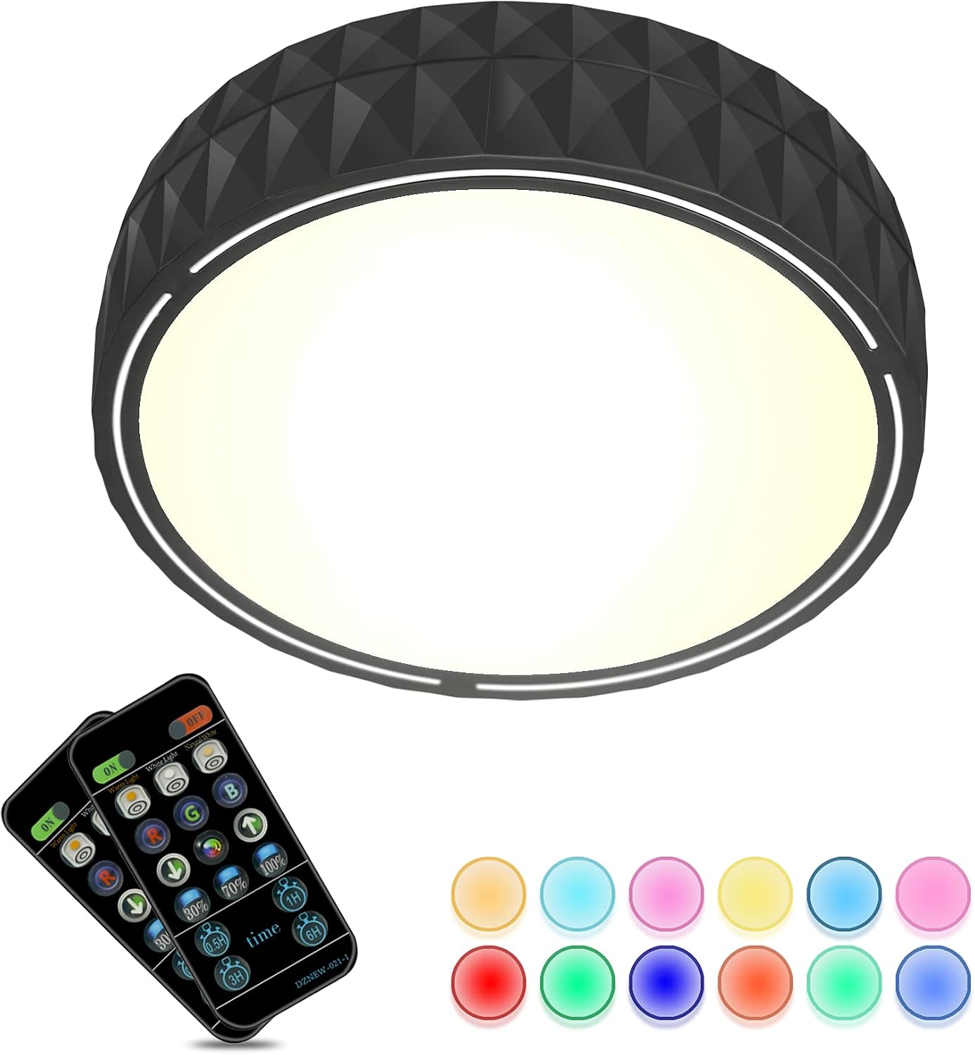 Starxing Ceiling Light Battery Operated, 5 inch Puck Light with Remote Control, Shower Light with DC Charger/ Sticker for Kitchen Cabinet Closet Bedroom Stairs (Multicolor,RGB)