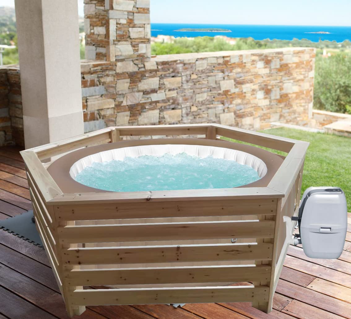 Habillage Habrita Foresta Hab 2620 BN Bois Hexagonal pour spas et piscines gonflables 2,63x2,09x0,71m