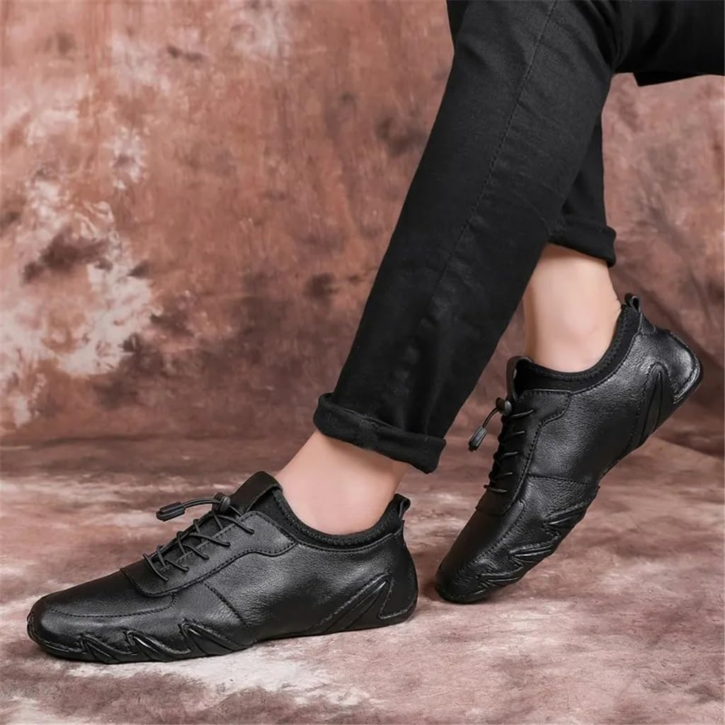 FMURY Men Shoes Men's Leather Loafers Casual Slip On Wear-Resistant Soft Bottom Dress Outdoor Business Shoes Man Flats