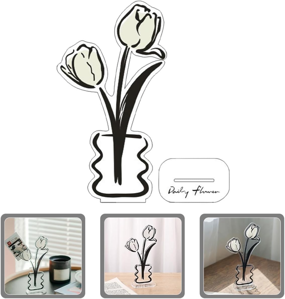 Gadpiparty Detachable Acrylic Tulip Flower Picture Holder Clip Stylish Memo Display Stand for Home Office Festivals and Parties Elegant Desktop Decoration for Photos and Notes