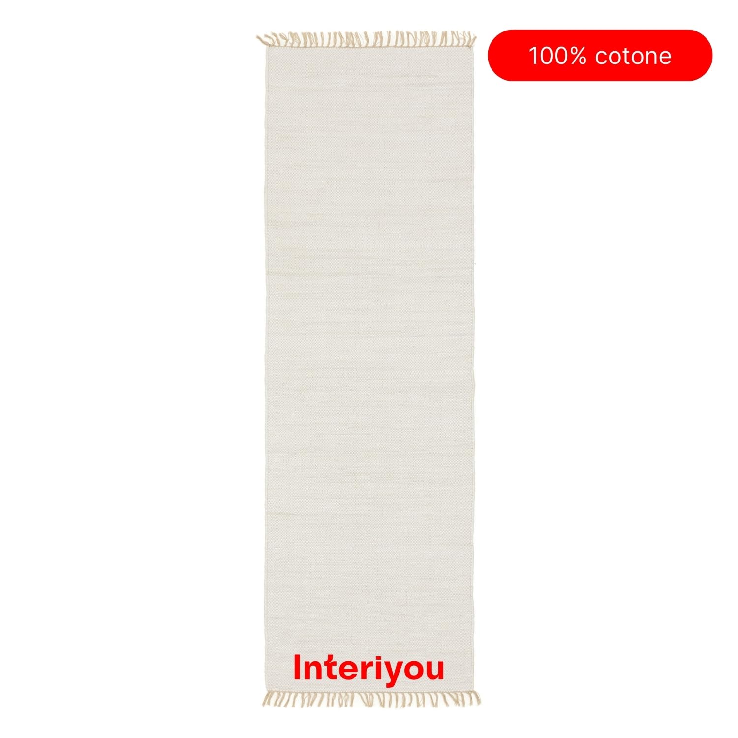 Interiyou Tappeto cotone Toledo - 70x200 cm Bianco - Tessuto artigianale con frange per salotto, camera, stanza bambini, pranzo, cucina o corridoio