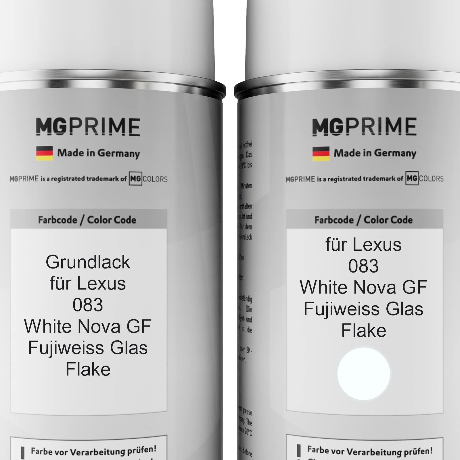 MG PRIME Autolack Set Spraydosen für Lexus 083 White Nova GF + 2K-Klarlack | Fujiweiss Glas Flake, Set aus Grundlack + Basislack + 2K Klarlack, Sprühdosen 400ml
