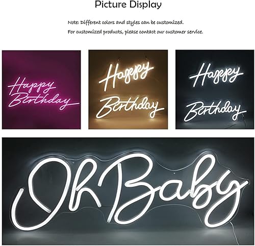 Miniatura 6 de Letreros de neón de 22 x 16 pulgadas para fiestas de cumpleaños letras de arte luces decorativas de pared regalos de cumpleaños blanco cálido 22