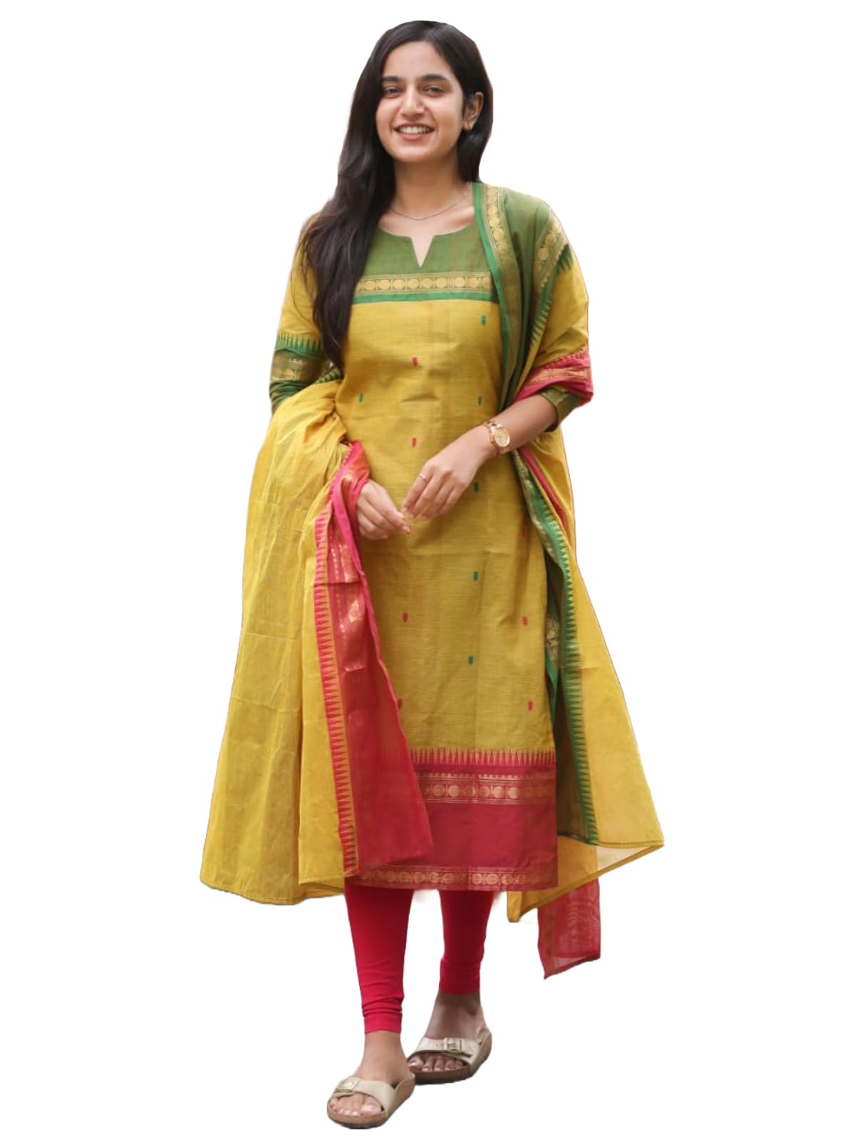 Women's Chanderi Cotton Straight Printed Kurta with Dupatta-image-27