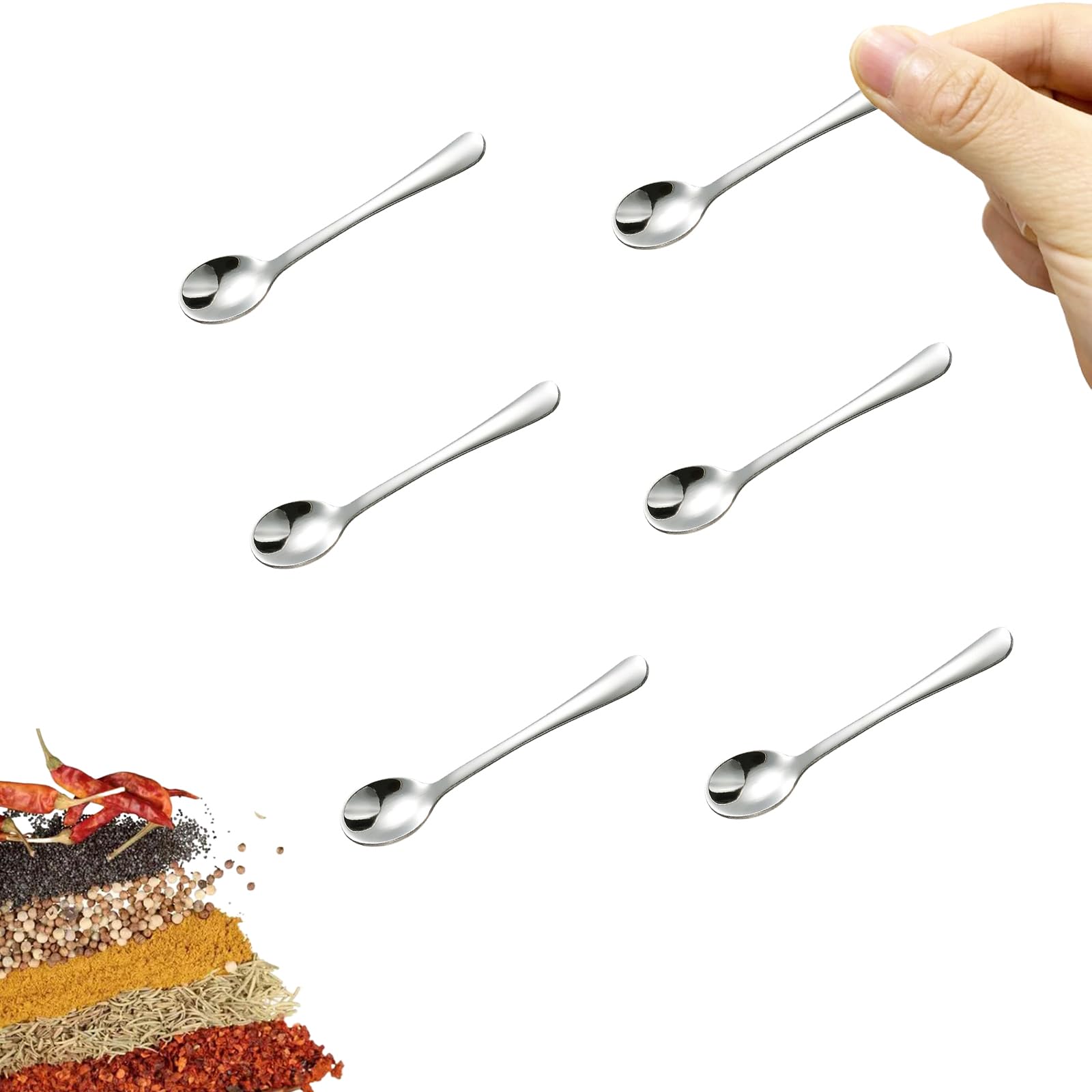 6 PCS Tiny Stainless Steel Spoons for Spices Jars, Mini Size 2.87", Cute Small Stainless Steel Condiment Spoons for Spices, Salt, Sugar, Pepper, Honey