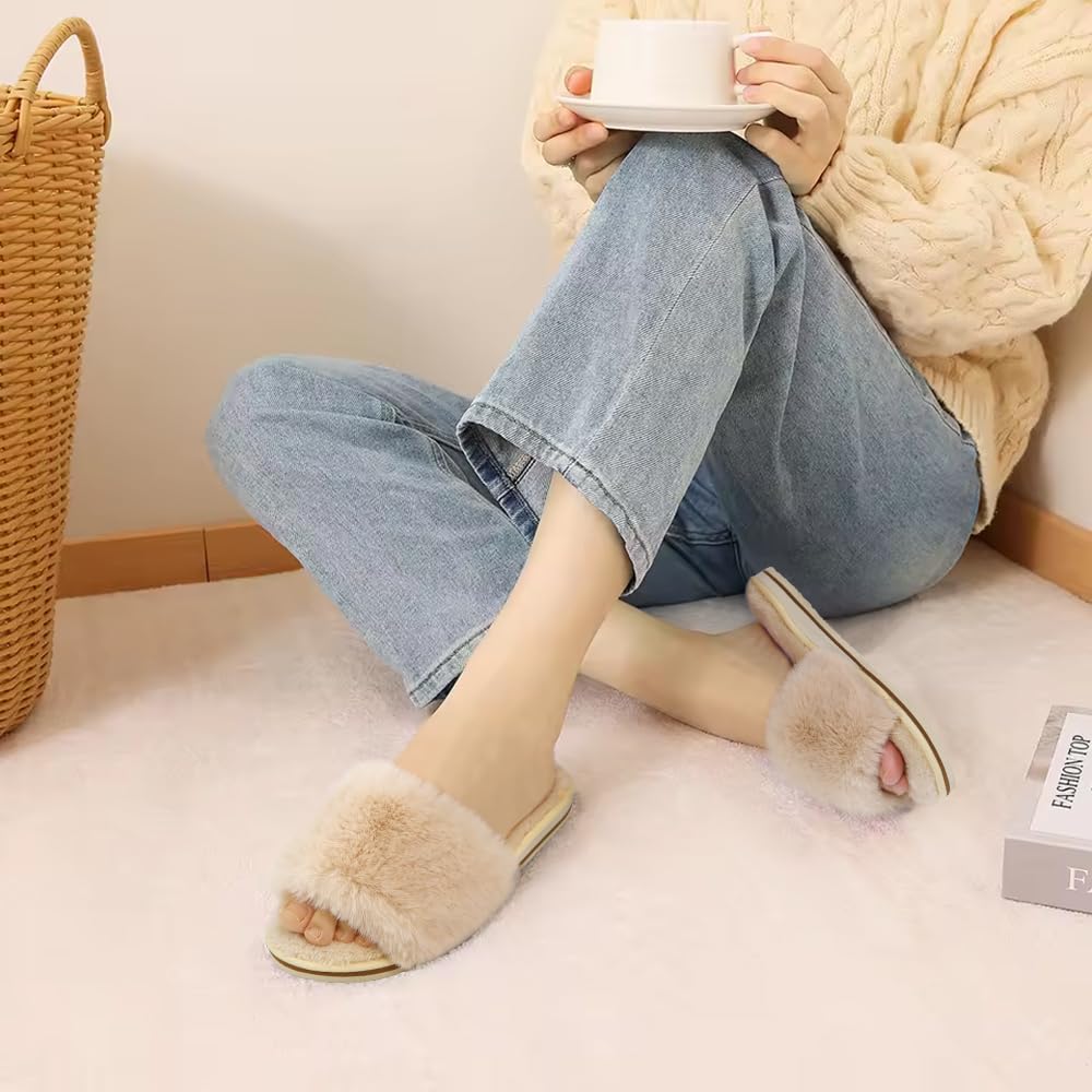COFACE Pantofole Donna Scarpe da Casa Invernale Ciabatte Pelliccia Donne Peluche Pantofole da Interno