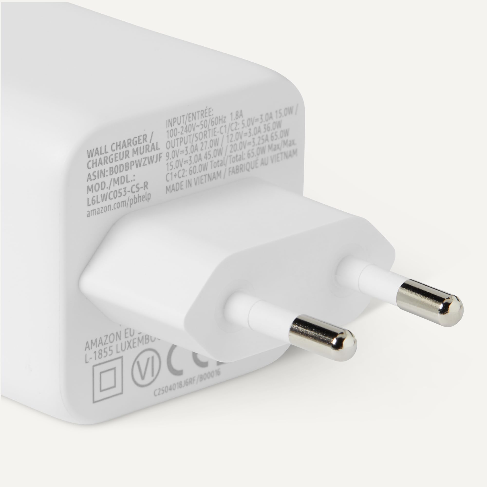 Amazon Basics Chargeur Mural USB C Nano GaN à Chargement Rapide, 65W, 2 Ports, Pour Ordinateurs Portables, Tablettes et Téléphones, Blanc - 4