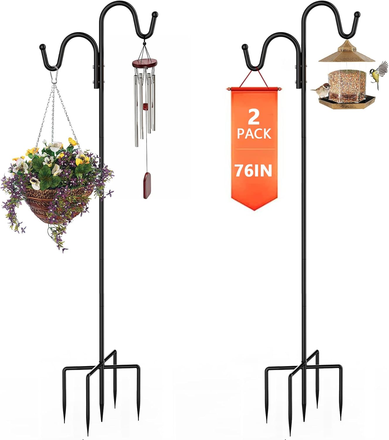 Petybety Double Shepherds Hooks for Outdoor, 65 Inch Heavy