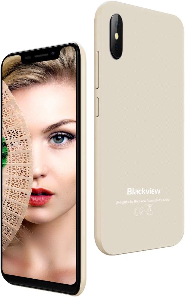 Phones, Blackview A30 SIM-Free Smartphone Unlocked, Android 8.1 Oreo 5.5-Inch with 2GB RAM and 16GB ROM, Dual SIM Mobile Phones 3G, Face Unlock, UK Version - Gold