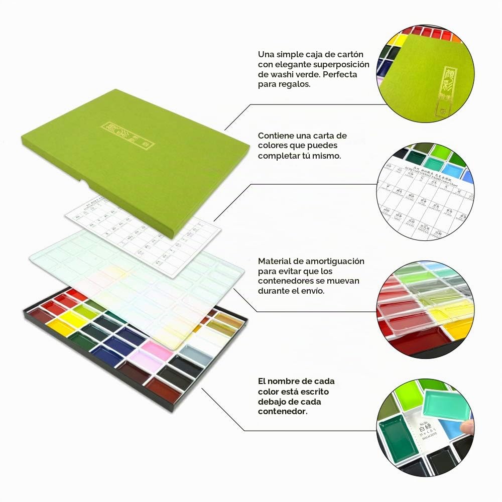 Kuretake Gansai Tambi - Juego de 48 colores, juego de pintura de acuarela, calidad profesional para artistas y artesanos, para adultos, certificado AP, fabricado en Japón, MC20/48V
