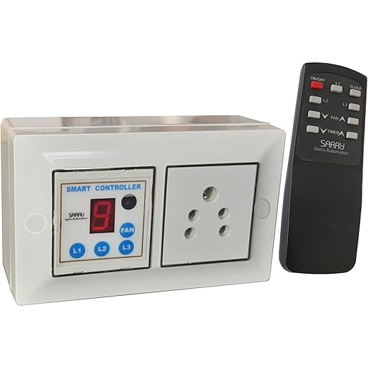 Sarru CRS, Complete Remote Electric Switch Board Controller with 1 Smart Fan Regulator, 2 Lights, 1 5Amp Socket, Timer and Sleep Mode.