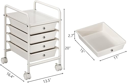 Miniatura 3 de Carrito utilitario de 4 niveles con 4 cajones, carrito utilitario rodante con 2 ruedas bloqueables, carrito móvil multiusos con ruedas, fácil