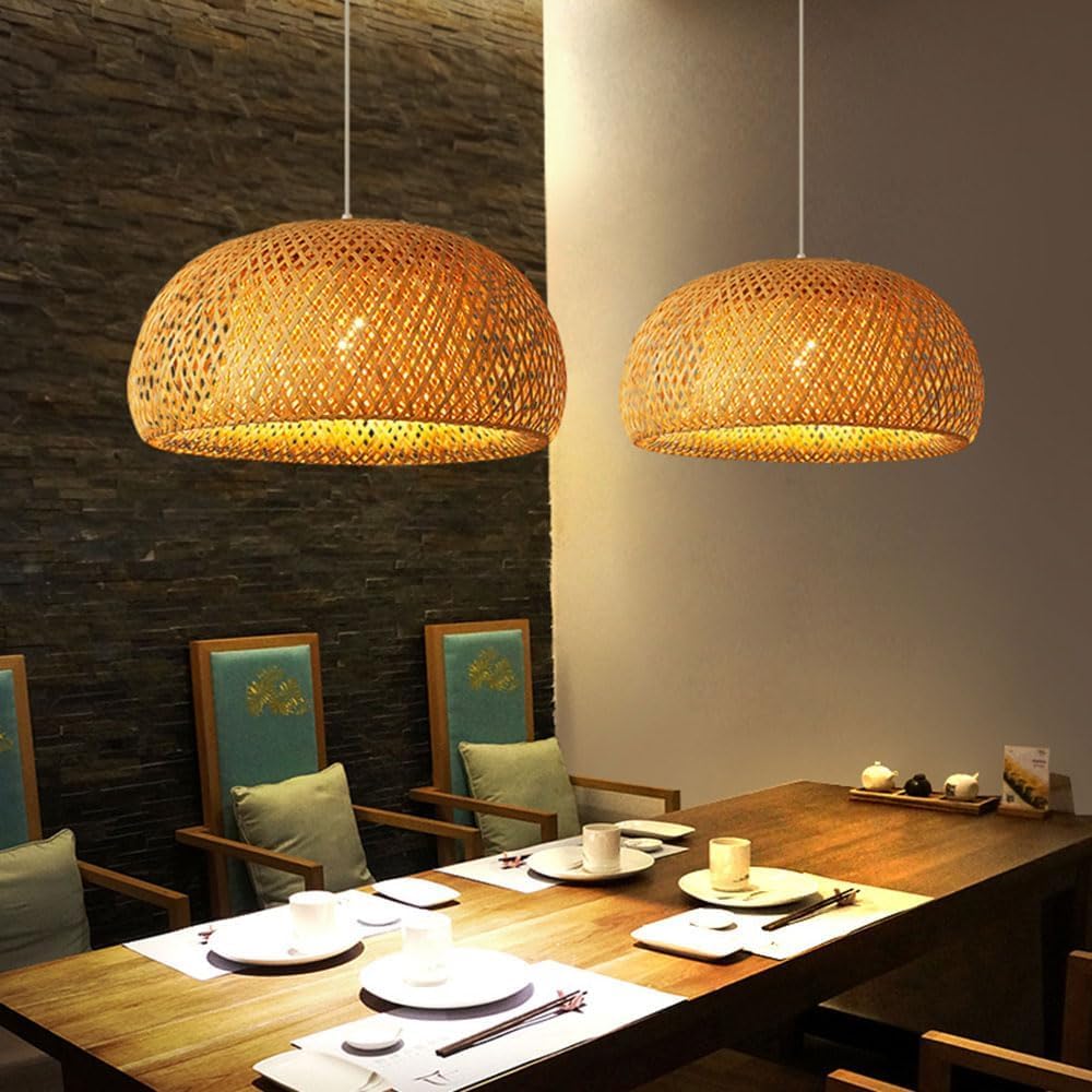 Lampadario a cesto di bambù a forma nido d'uccello Paralume Gabbia intrecciata in vimini Illuminazione a sospensione naturale Compatibile con la lampada da cucina in rattan,Lusso
