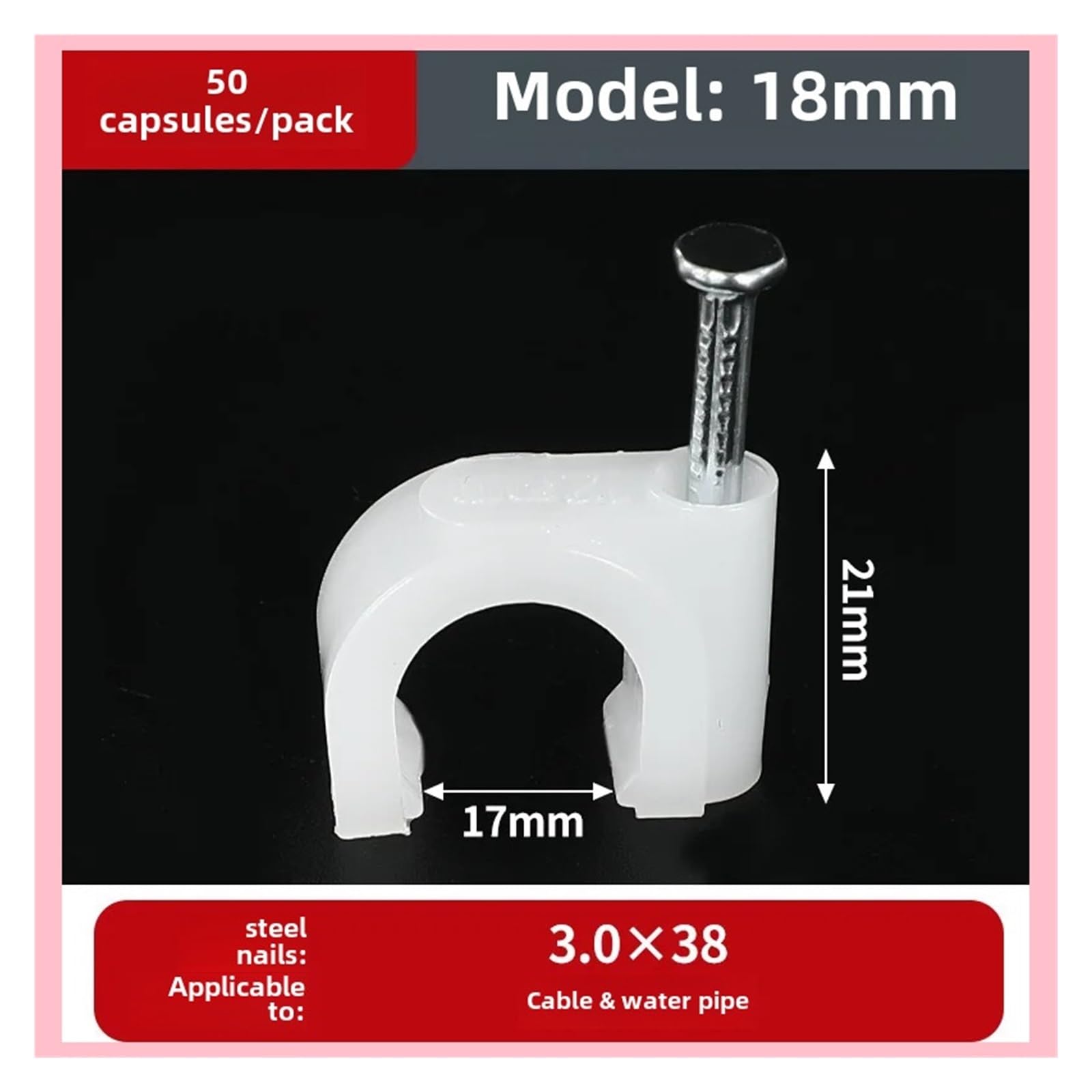 Clips de câble Ronds Attaches de câble rondes en fil d'acier et plastique(18mm 50 tablets/pack)